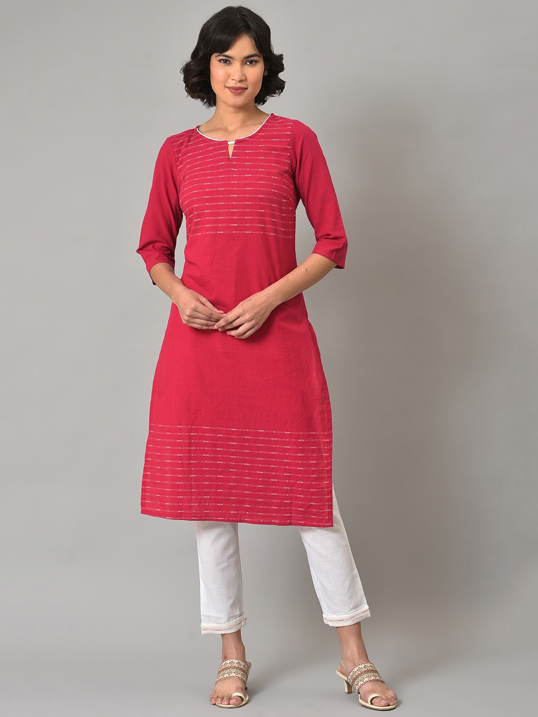 

AURELIA Geometric Printed Pure Cotton Kurta With Trousers, Maroon