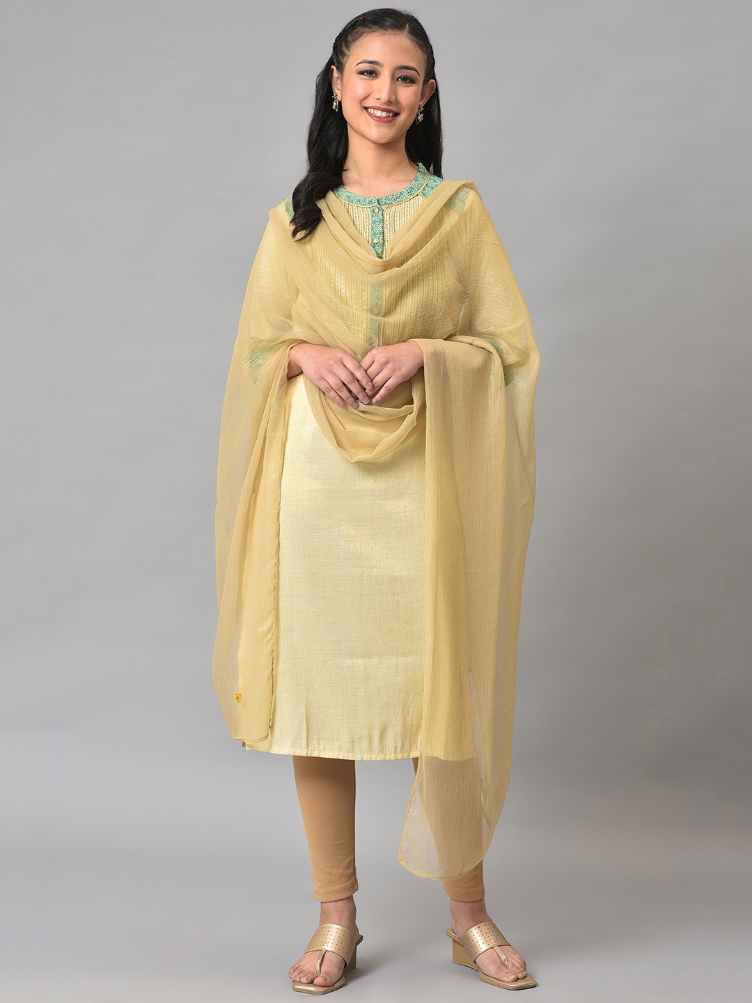 

AURELIA Machine Weave Polyester Dupatta, Gold