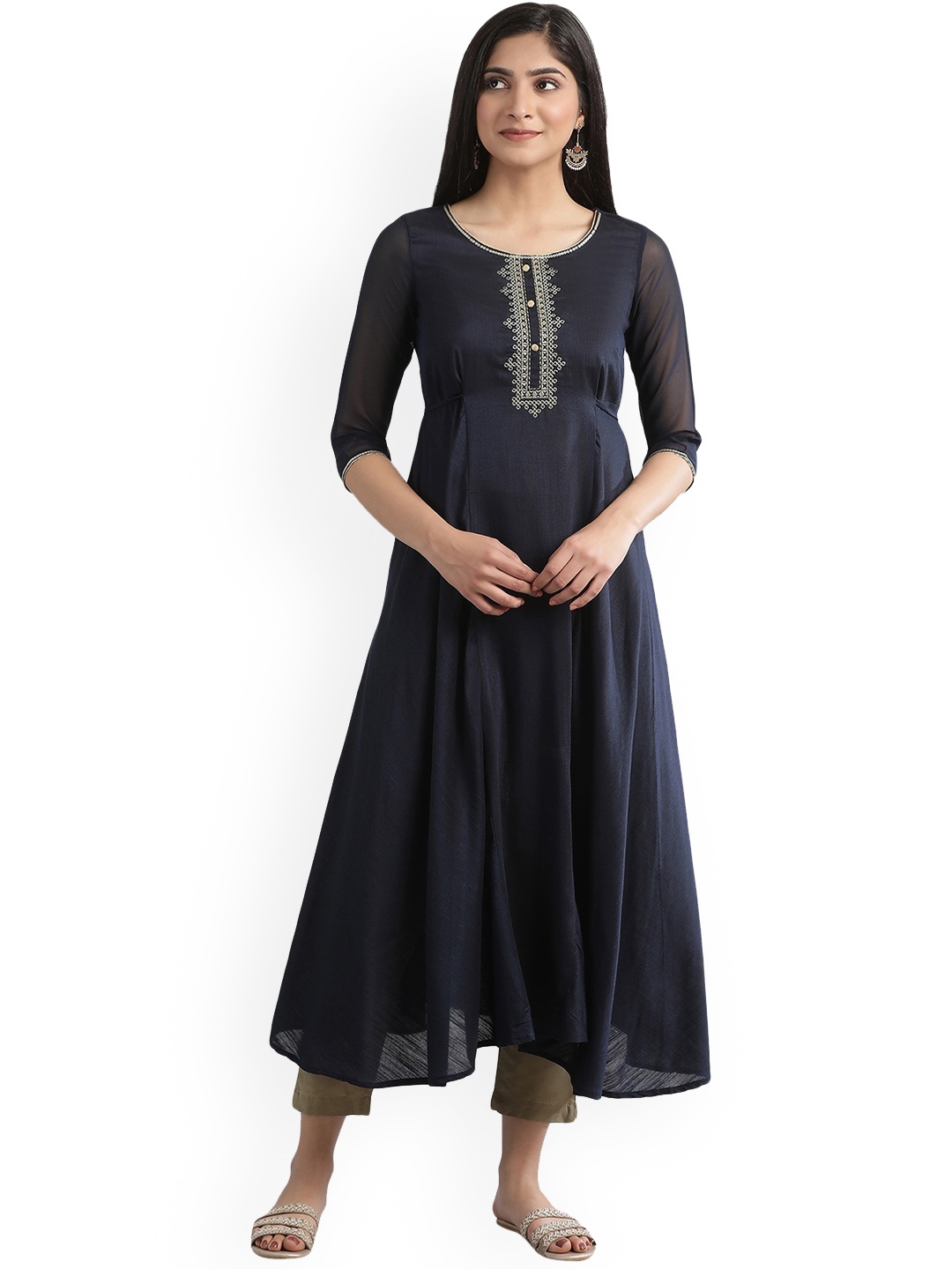 

AURELIA Yoke Design Thread Work Anarkali Kurta, Blue