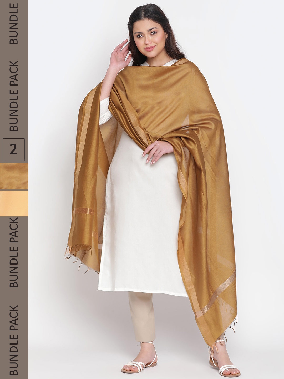 

SHINGORA Pack Of 2 Cotton Silk Dupatta, Gold