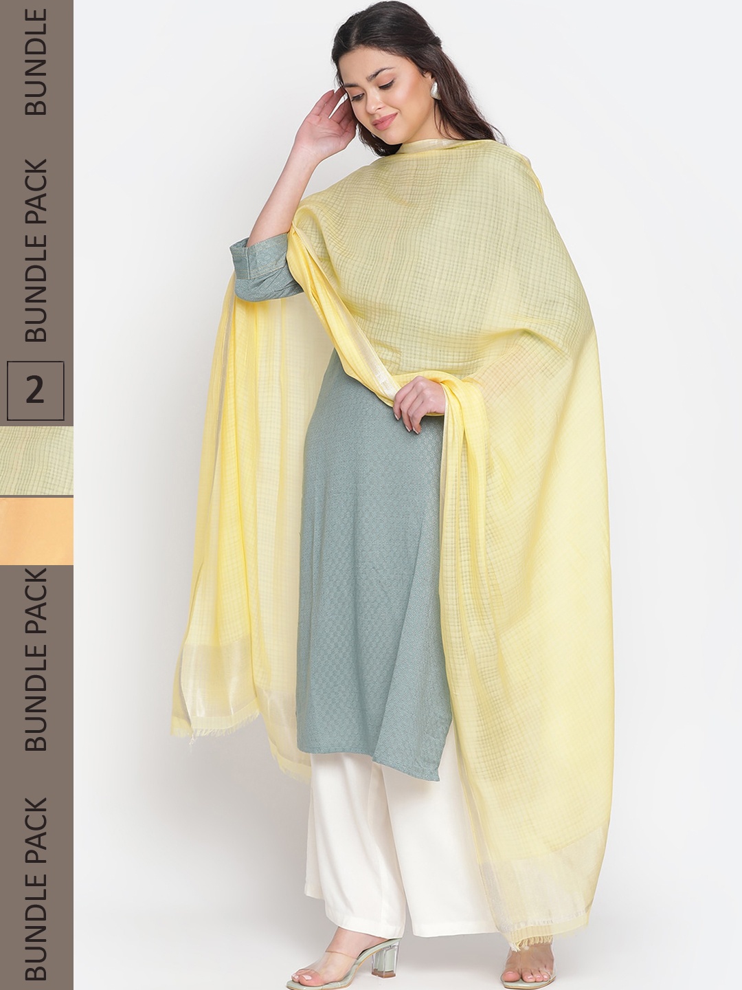 

SHINGORA Pack Of 2 Woven Dupatta, Mustard