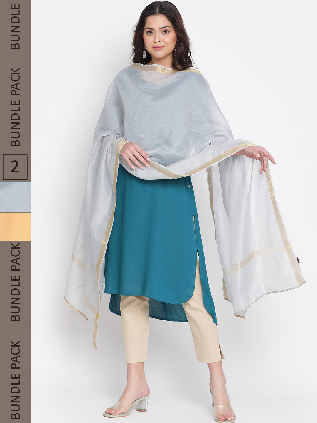 

SHINGORA Pack Of 2 Woven Dupatta, Grey