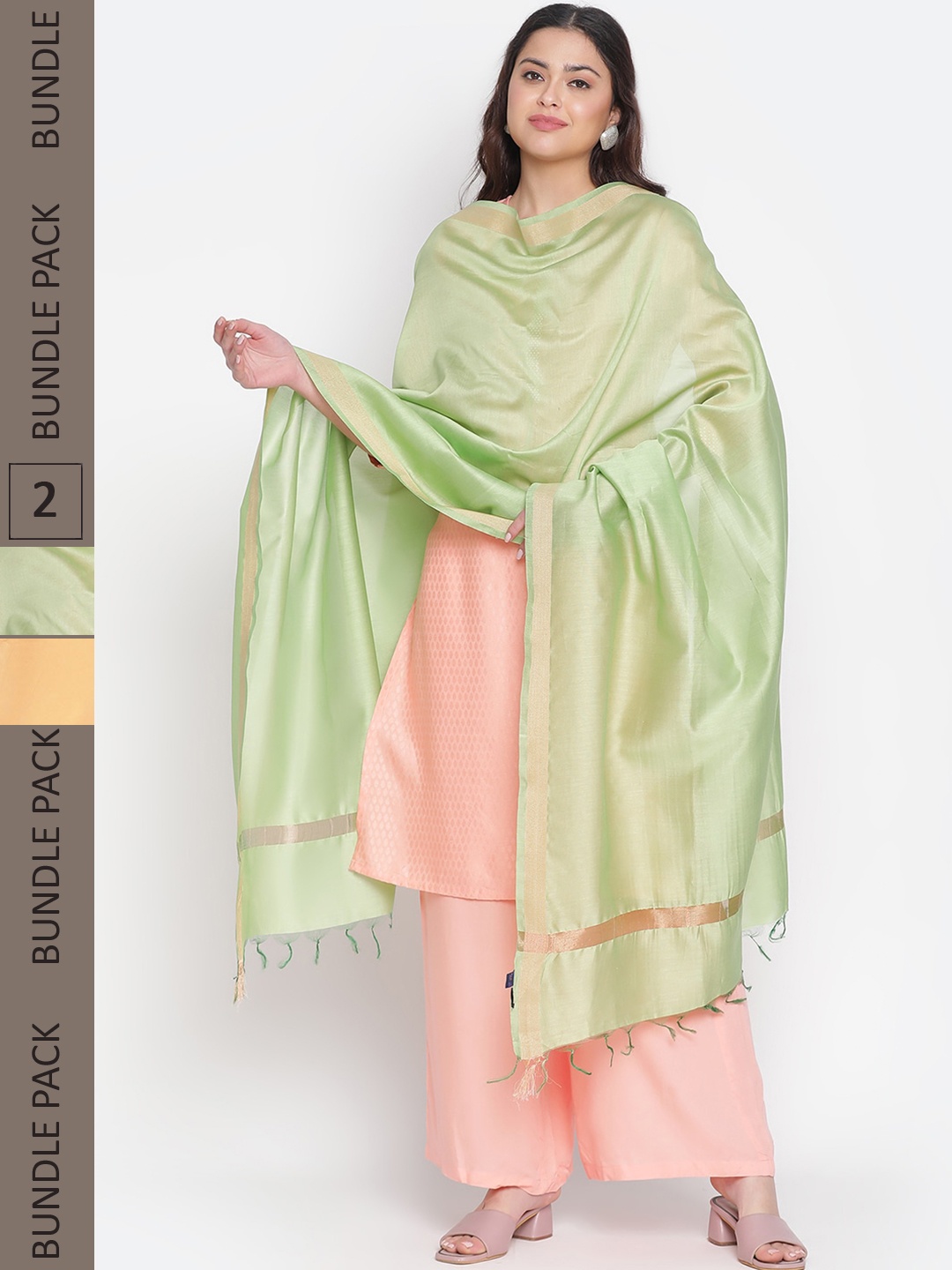 

SHINGORA Selection Of 2 Cotton Silk Dupatta, Green