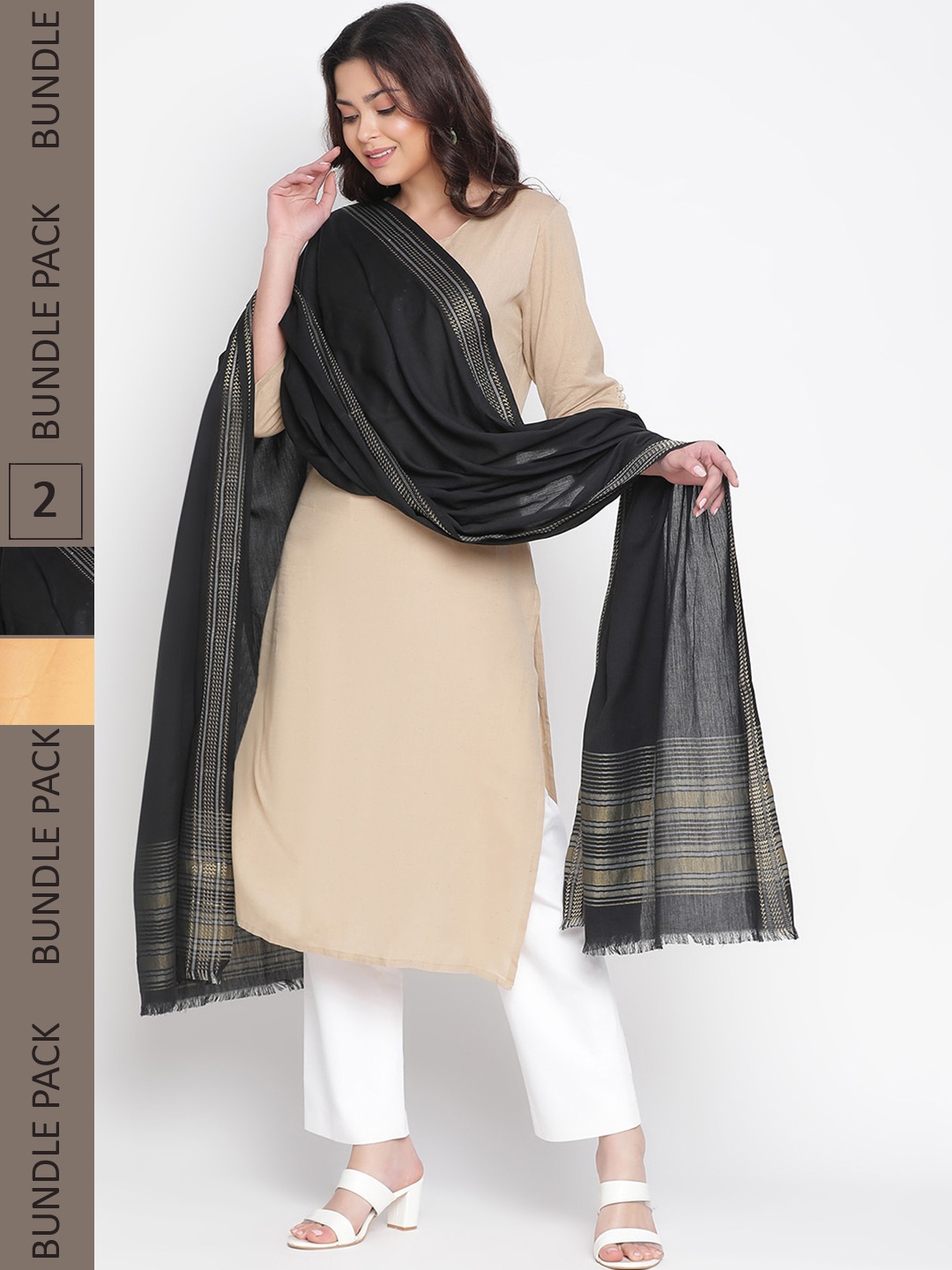 

SHINGORA Selection Of 2 Zari Dupatta, Black