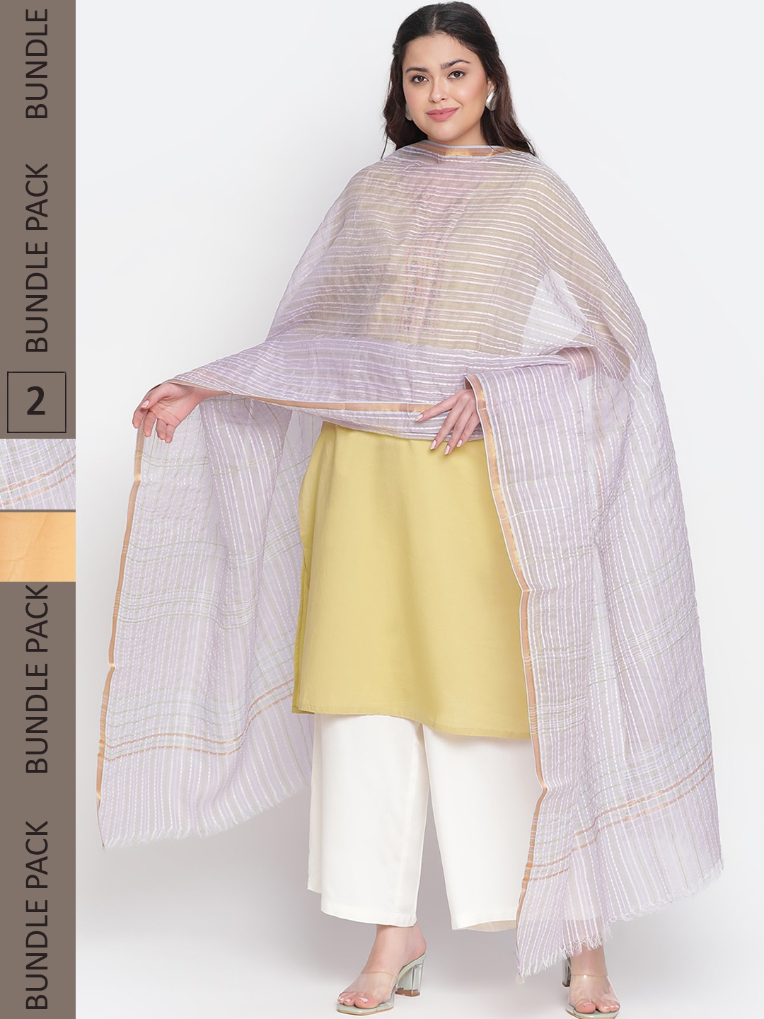 

SHINGORA Pack Of 2 Woven Dupatta, Pink