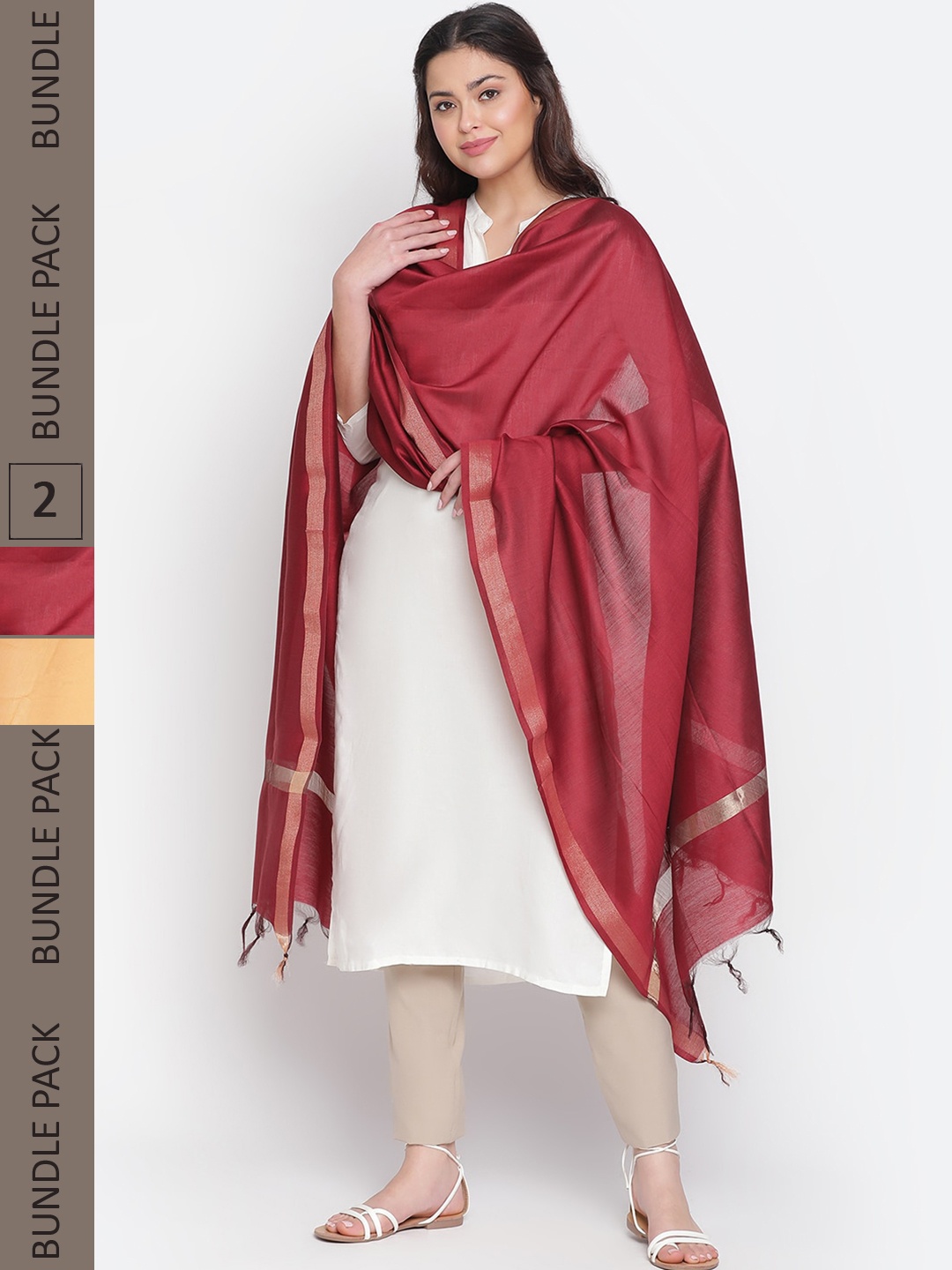 

SHINGORA Selection Of 2 Cotton Silk Dupatta, Maroon
