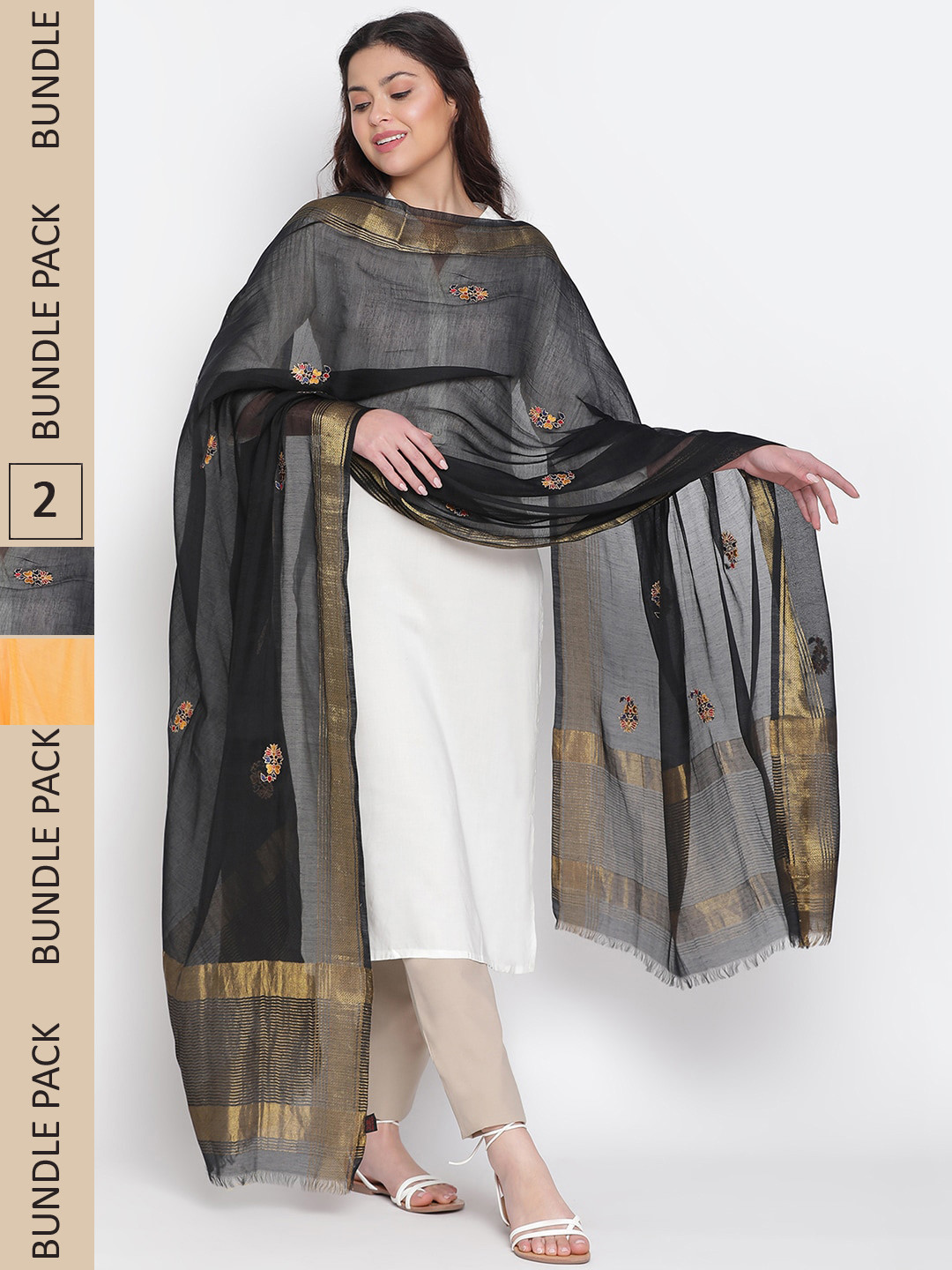 

SHINGORA Pack Of 2 Woven Dupatta, Black