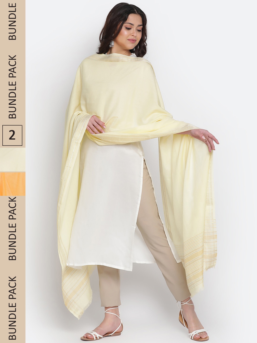 

SHINGORA Selection Of 2 Fringed Border Dupatta, Yellow