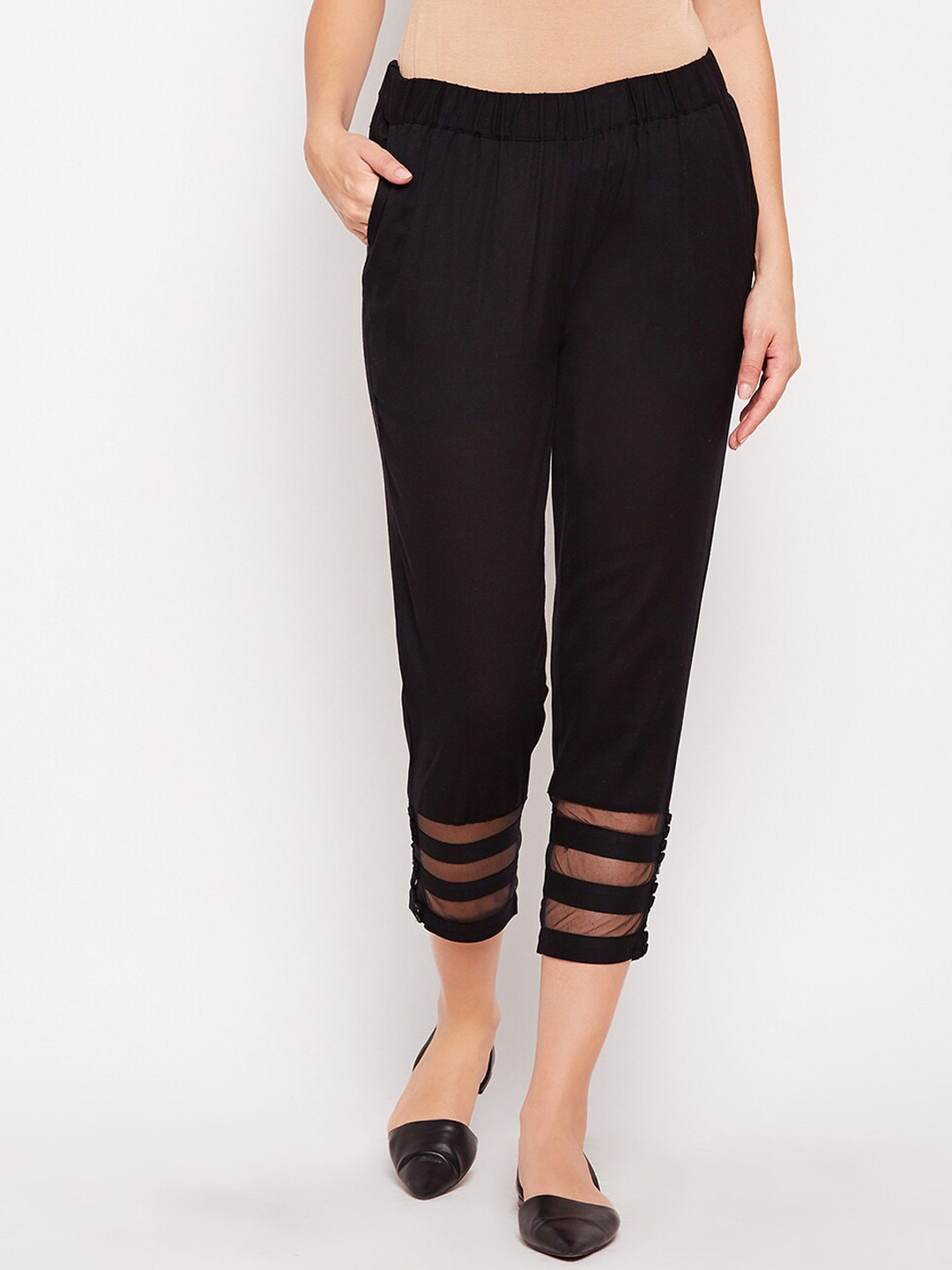 

Be Indi Women Straight Fit Cotton Trousers, Black