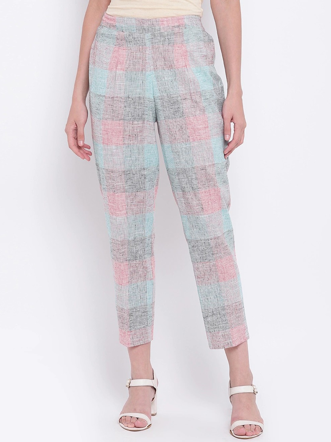 

Be Indi Women Checked Regualr Fit Cotton Trousers, Green