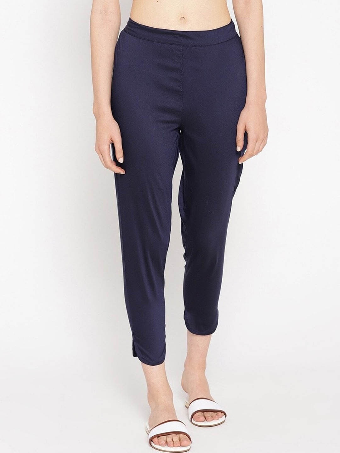 

Be Indi Women Woven Slim Fit Trousers, Navy blue