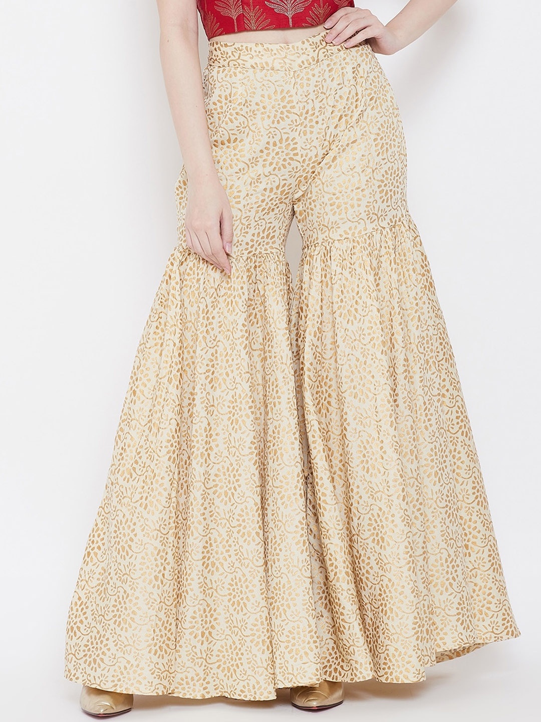 

Be Indi Women Floral Printed Sharara Palazzos, Beige