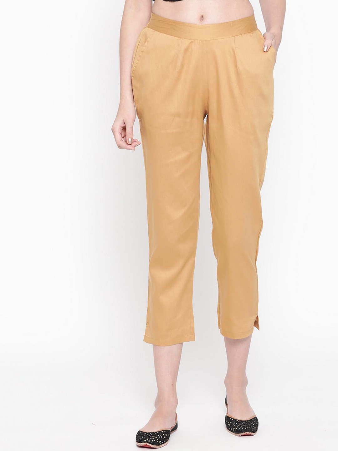 

Be Indi Women Cotton Relaxed Straight Leg Trousers, Beige