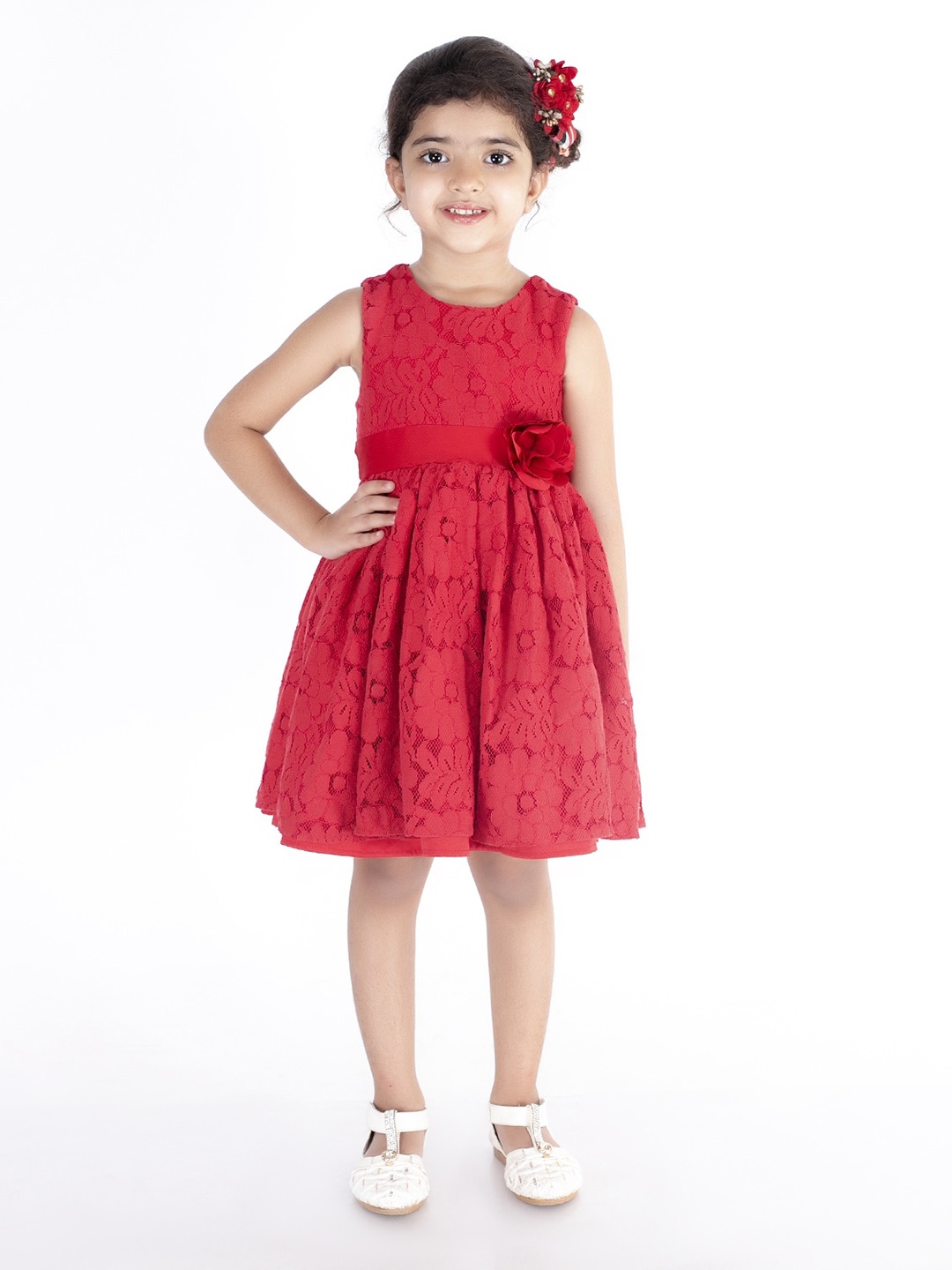 

KidsDew Girls Floral Lace Dress, Red