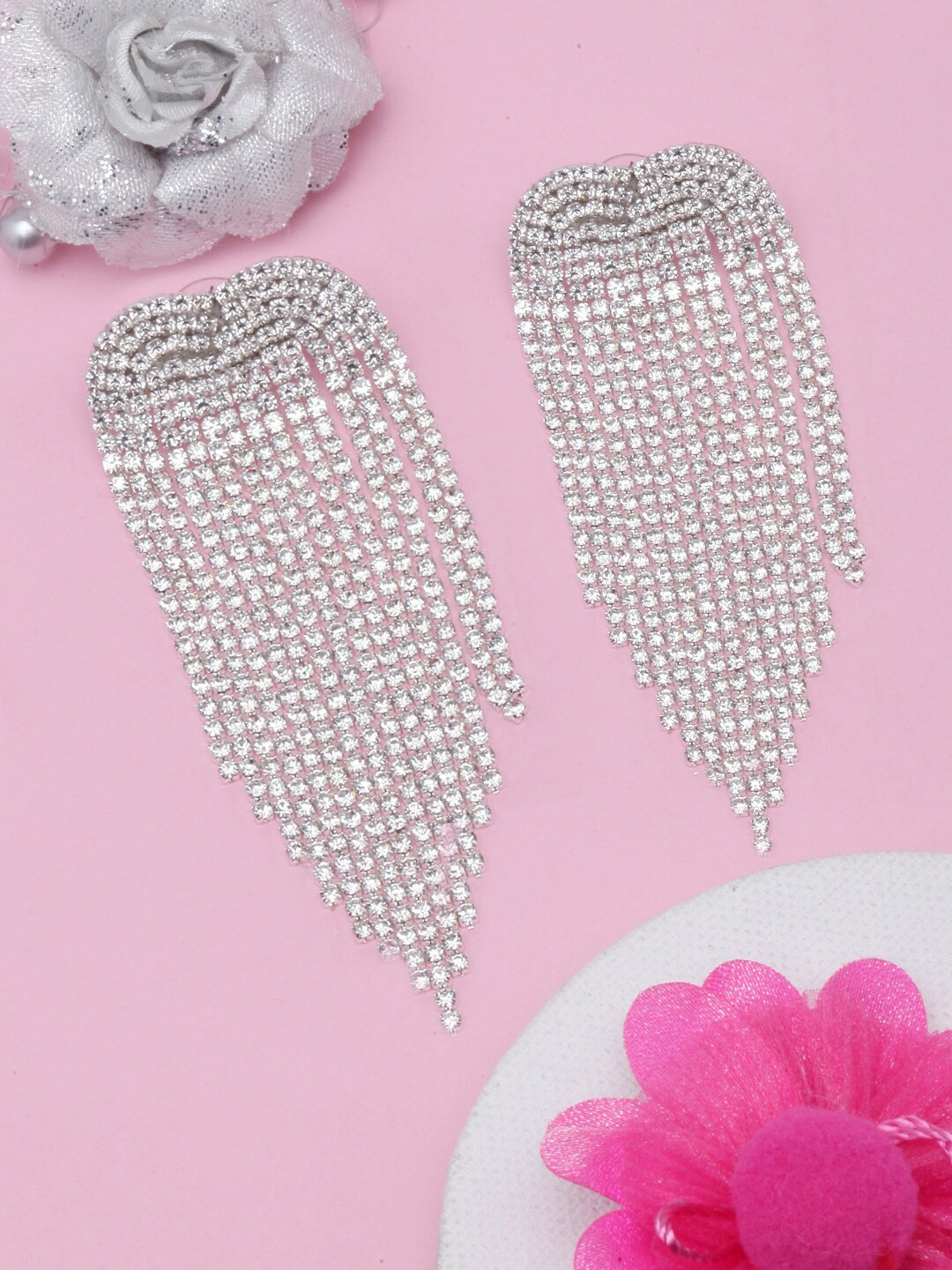 

DressBerry Silver Plated Contemporary Rhinestone Drop Earrings