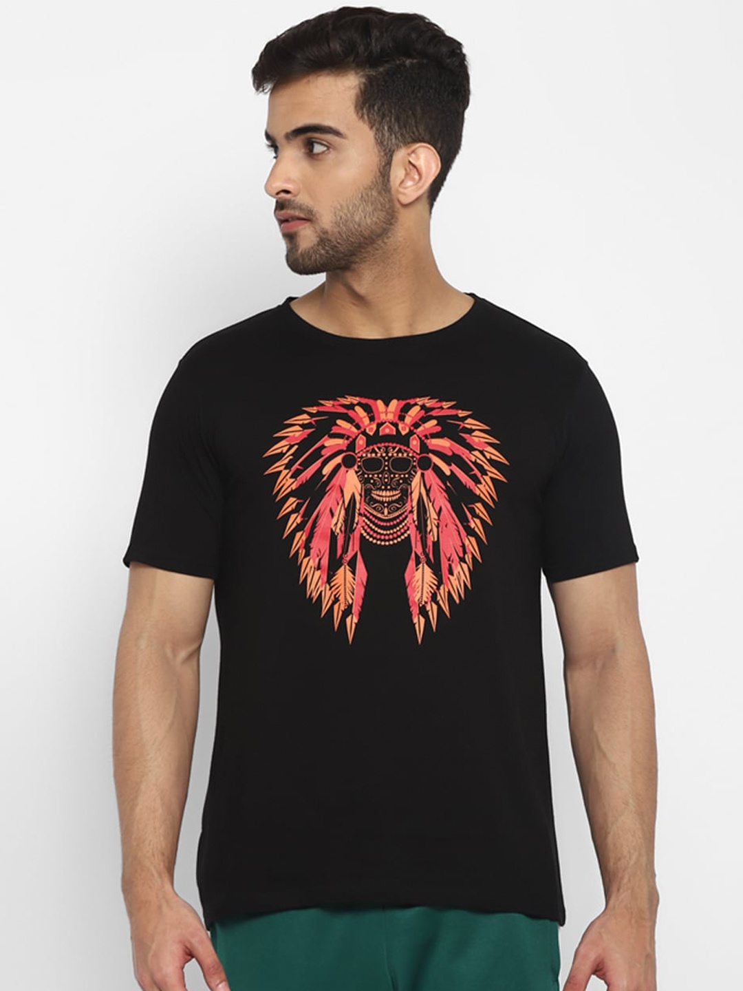 

appulse Graphic Printed Slim Fit Cotton T-shirt, Black
