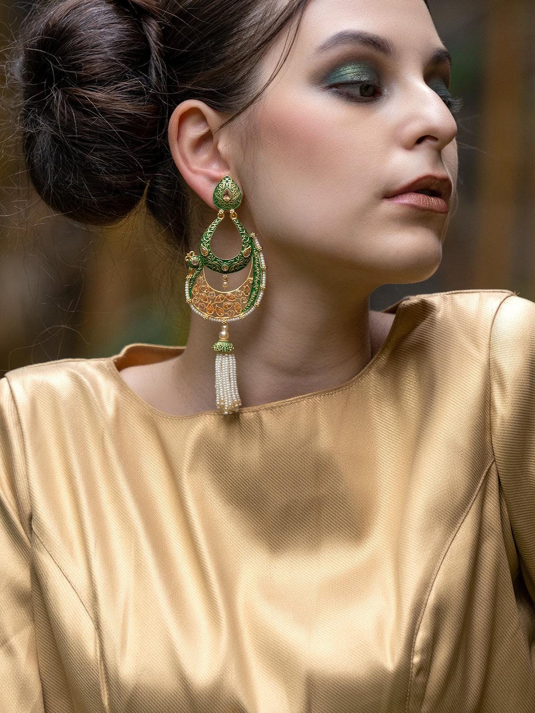 

ODETTE Peacock Shape Drop Earrings, Green