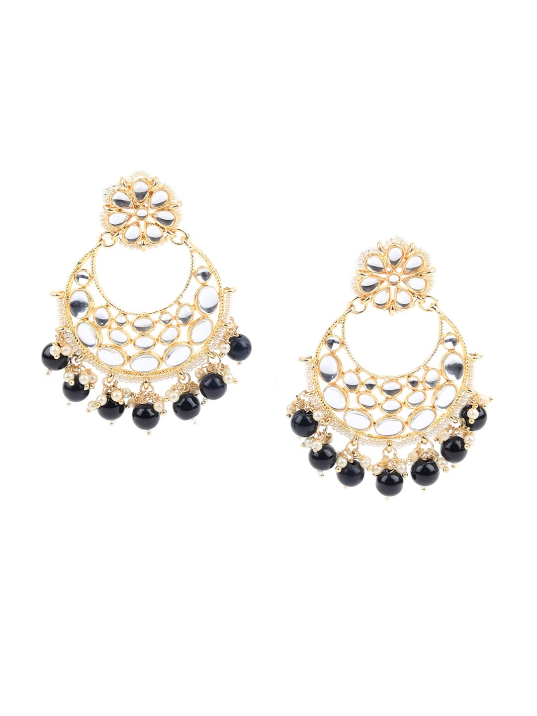 

ODETTE Contemporary Kundan Chandbalis Earrings, Black