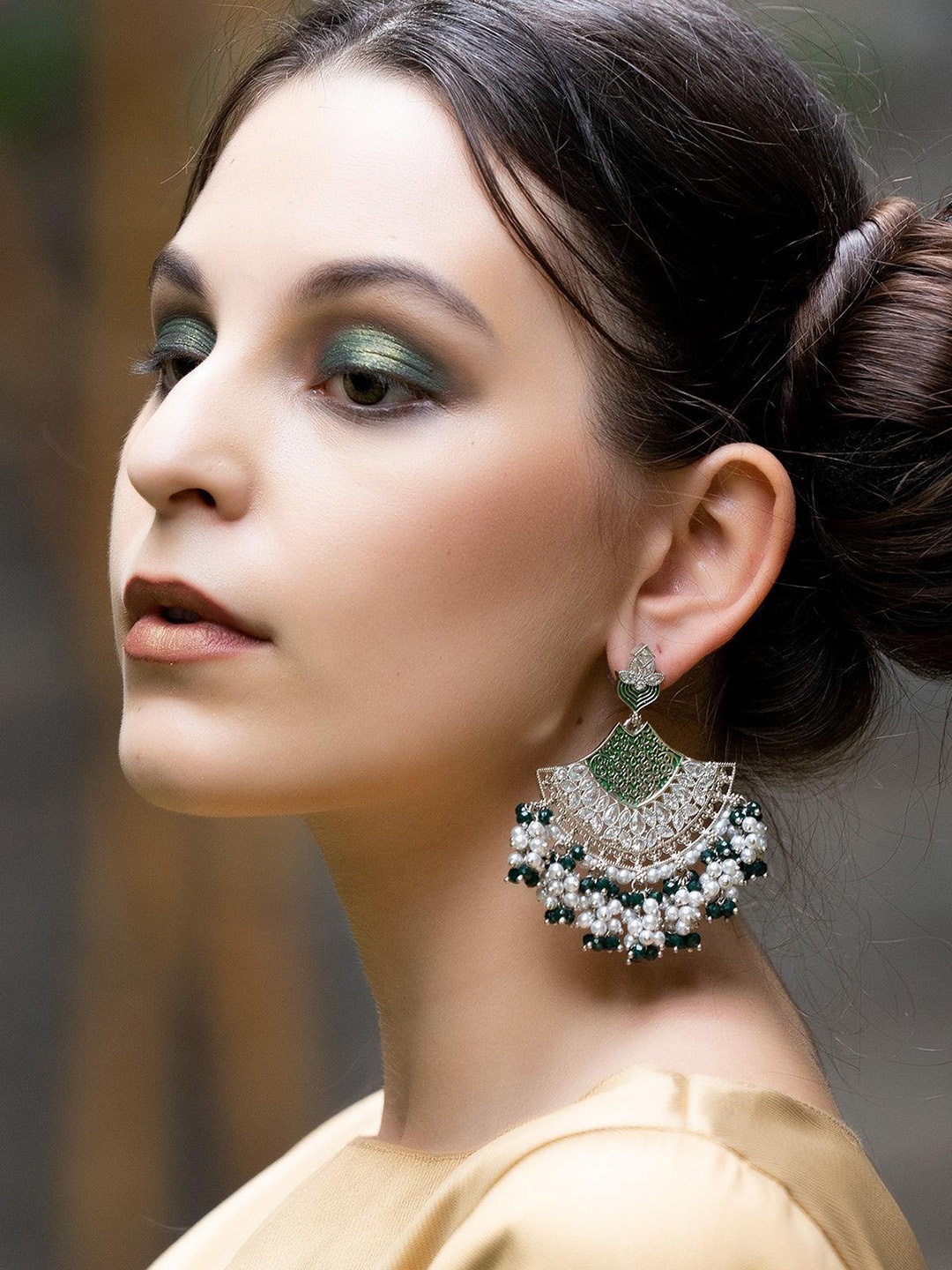 

ODETTE Contemporary Artificial Beads Chandbalis Earrings, Green