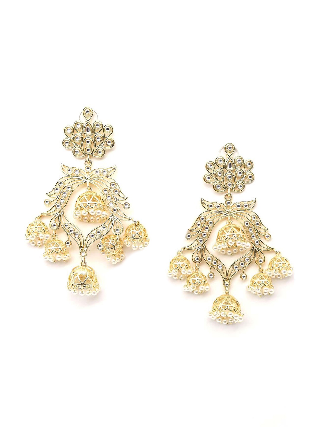 

ODETTE Contemporary Kundan Jhumkas Earrings, Gold