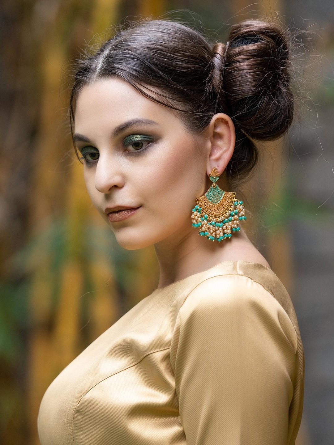 

ODETTE Gold-Plated Contemporary Chandbali Earrings, Sea green