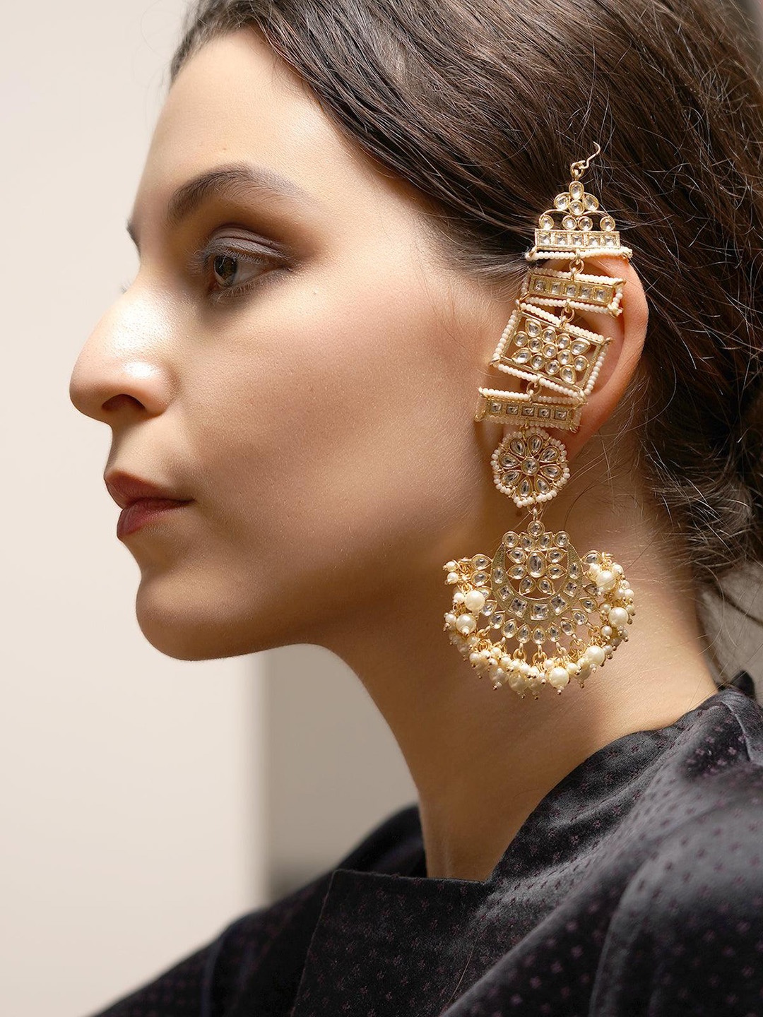 

ODETTE Gold-Plated Contemporary Chandbali Earrings, White