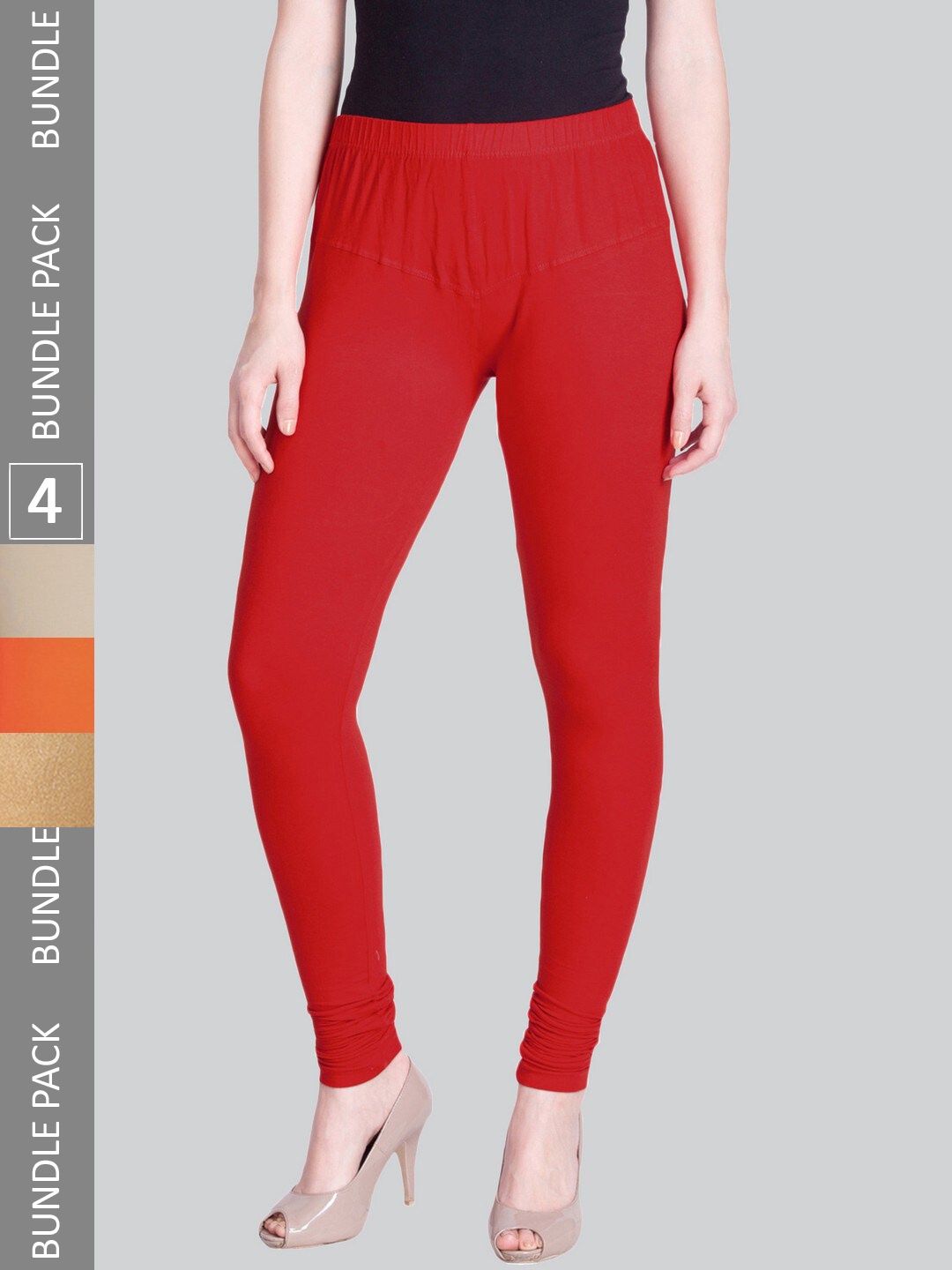 

LYRA Women Pack Of 4 Churidar-Length Cotton Lycra Leggings, Red