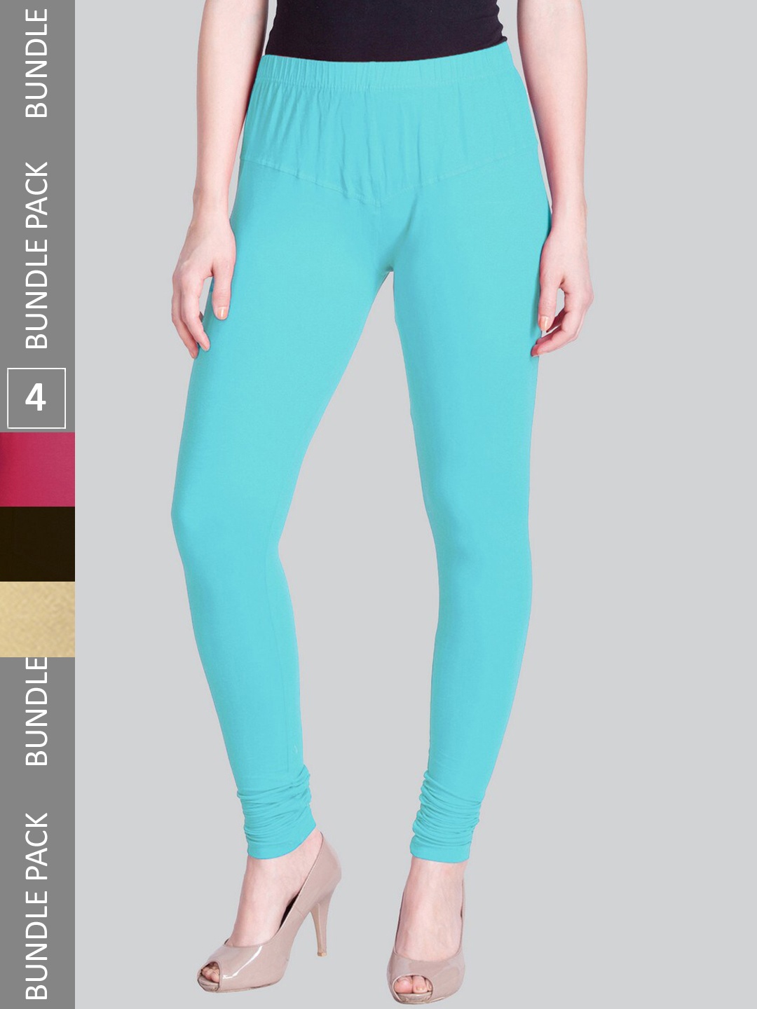 

LYRA Women Pack Of 4 Churidar-Length Cotton Lycra Leggings, Blue
