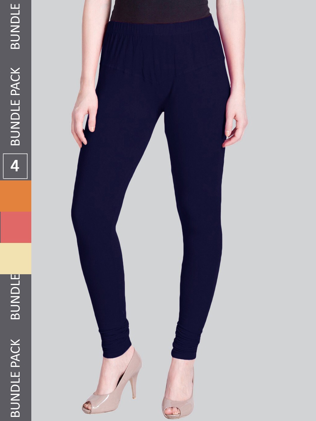 

LYRA Women Pack Of 4 Churidar-Length Cotton Lycra Leggings, Navy blue