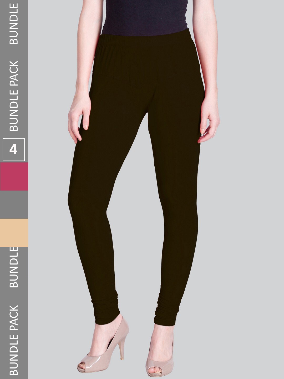 

LYRA Women Pack Of 4 Churidar-Length Cotton Lycra Leggings, Black