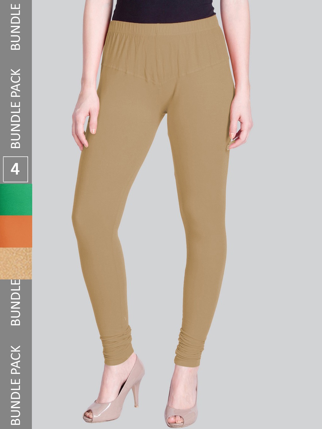 

LYRA Women Pack Of 4 Churidar-Length Cotton Lycra Leggings, Green