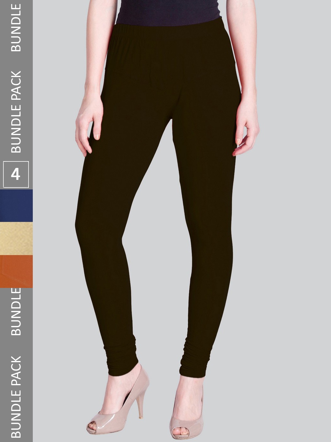 

LYRA Women Pack Of 4 Churidar-Length Cotton Lycra Leggings, Blue