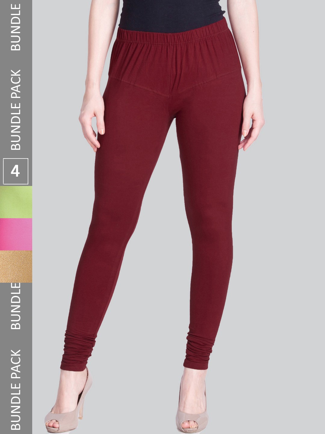 

LYRA Women Pack Of 4 Churidar-Length Cotton Lycra Leggings, Maroon