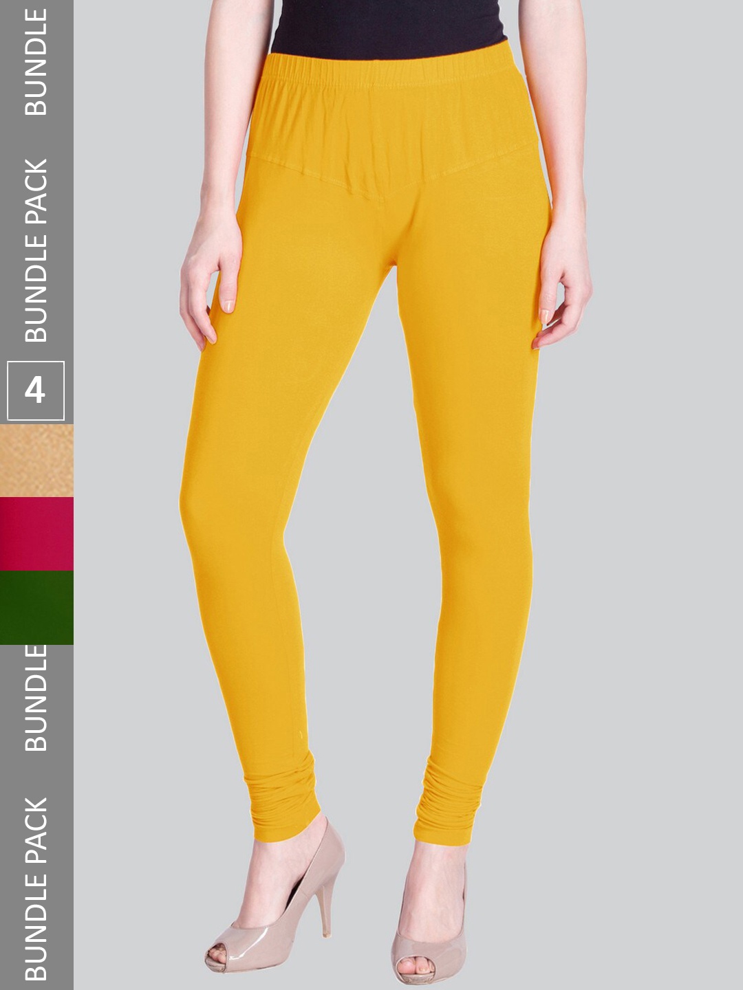 

LYRA Women Pack Of 4 Churidar-Length Cotton Lycra Leggings, Yellow