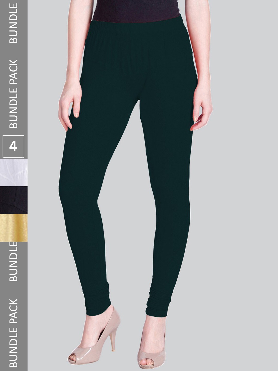 

LYRA Women Pack Of 4 Churidar-Length Cotton Lycra Leggings, Navy blue