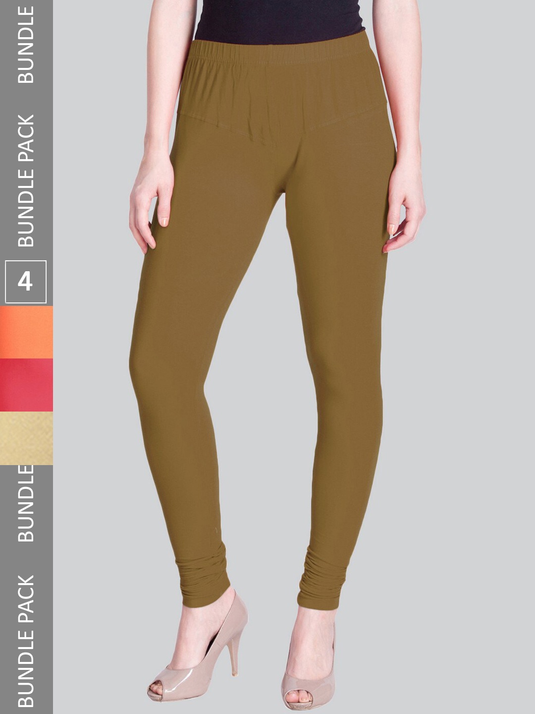 

LYRA Women Pack Of 4 Churidar-Length Cotton Lycra Leggings, Beige