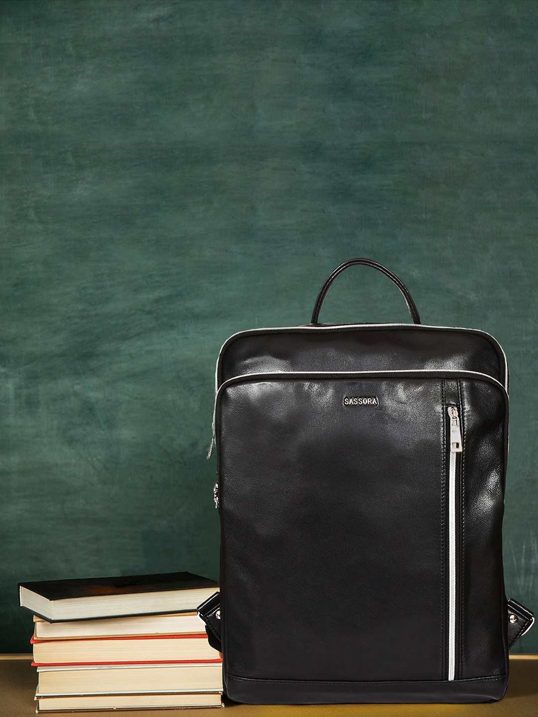 

Sassora Leather Laptop Backpack, Black