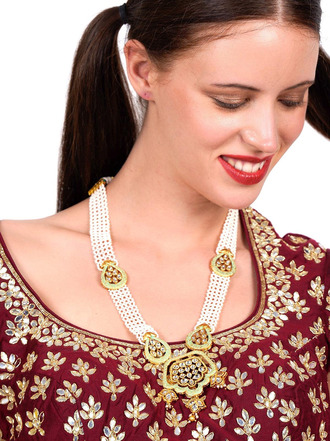 

ODETTE Gold-Plated Kundan-Studded & Beaded Jewellery Set, White