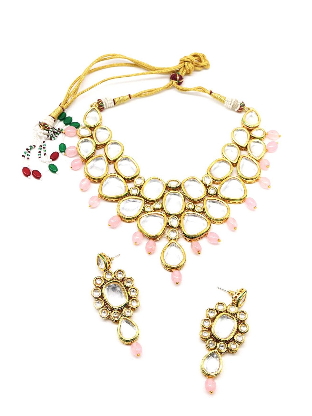 

ODETTE Gold-Plated Kundan-Studded & Pearl Beaded Jewellery Set, Pink