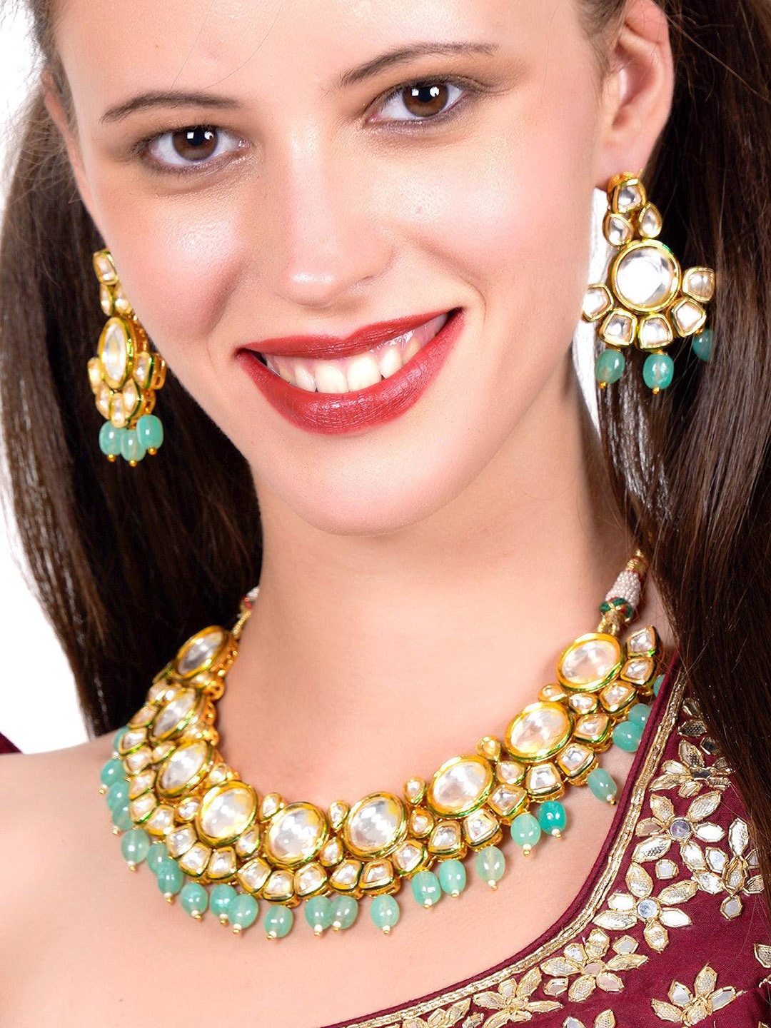 

ODETTE Gold-Plated kundan Studded & Pearls Beaded Jewellery Set, White