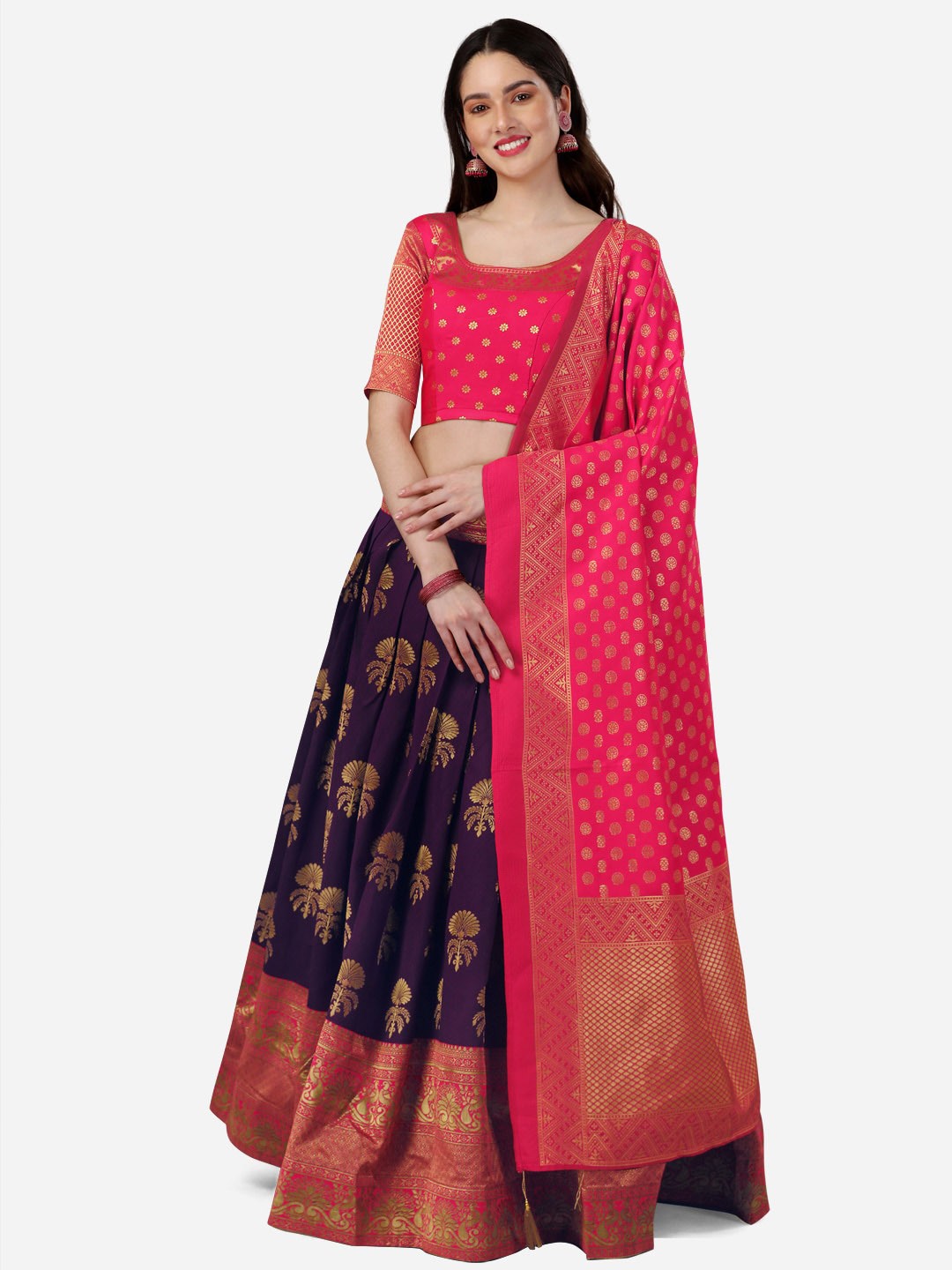 

Fashion Basket Woven Design Zari Unstitched Lehenga & Blouse With Dupatta, Purple