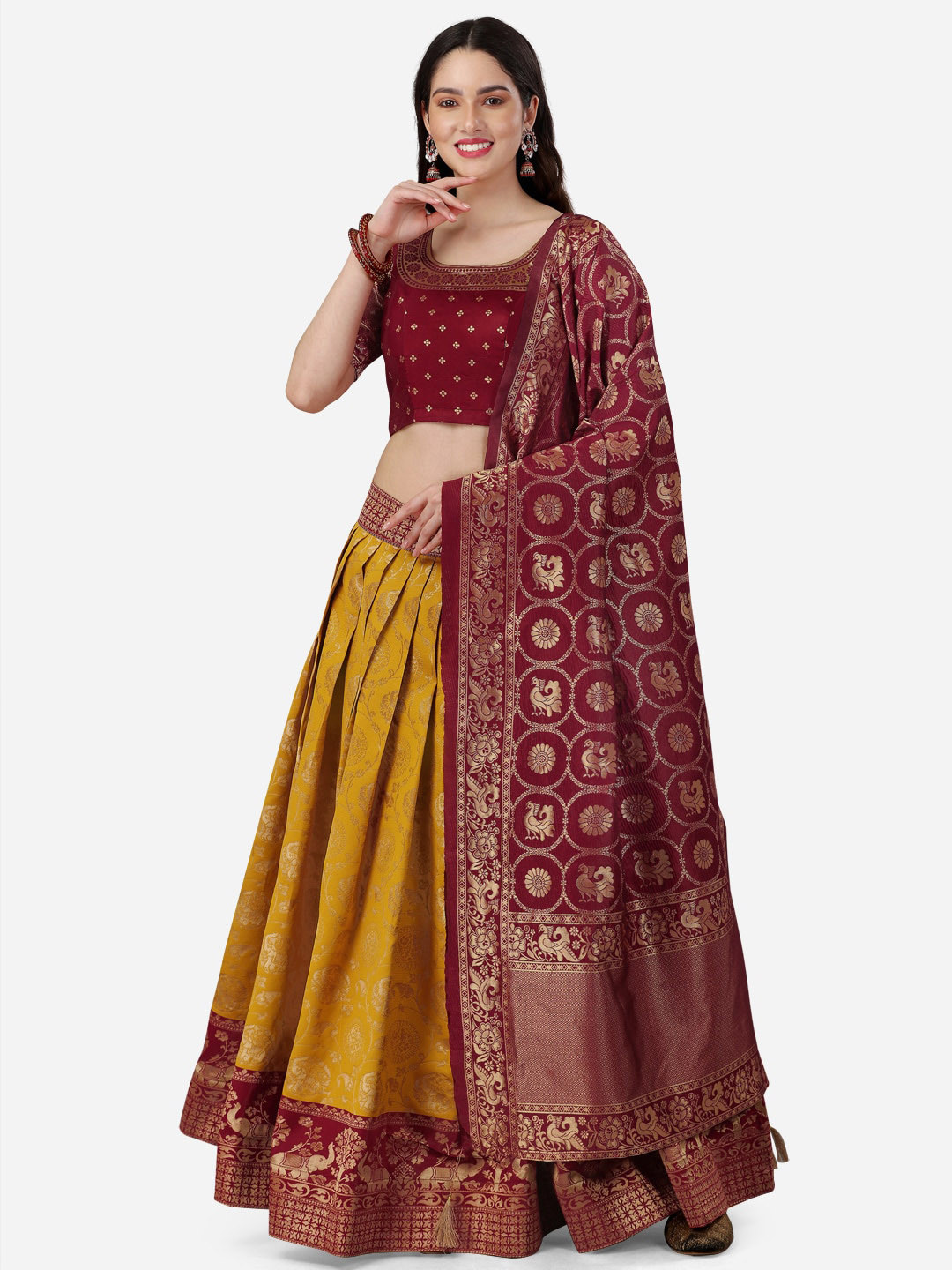 

Fashion Basket Printed Unstitched Lehenga & Blouse With Dupatta, Yellow