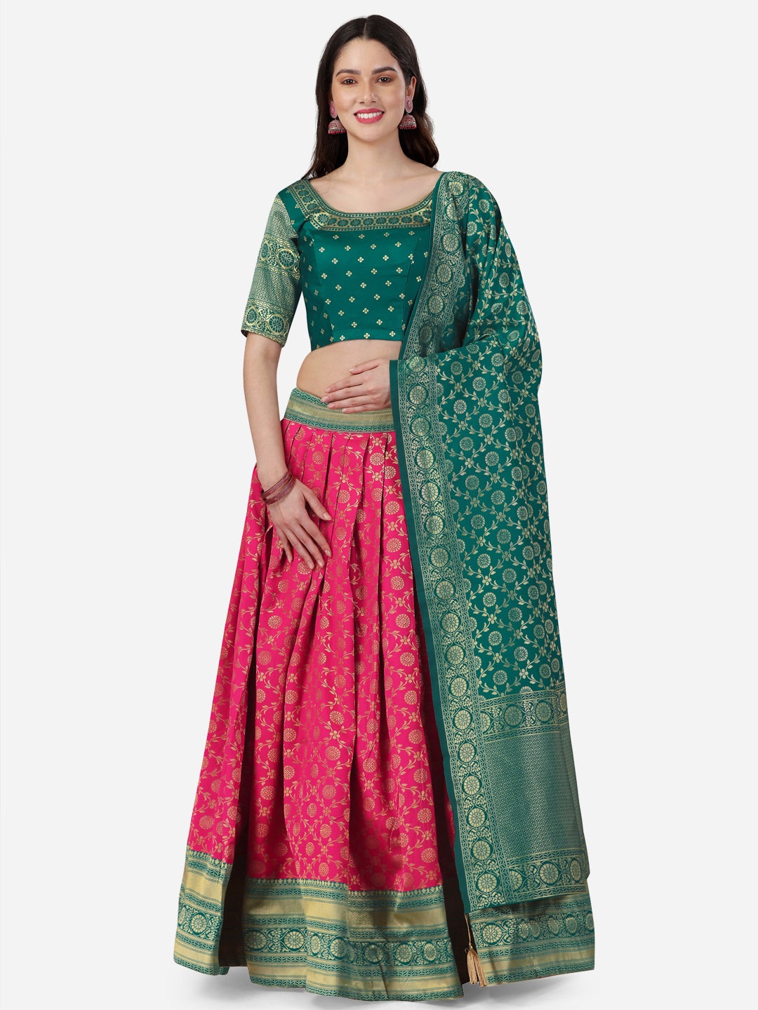 

Fashion Basket Printed Unstitched Lehenga & Blouse With Dupatta, Pink