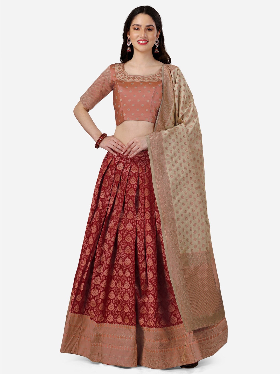 

Fashion Basket Printed Unstitched Lehenga & Blouse With Dupatta, Maroon