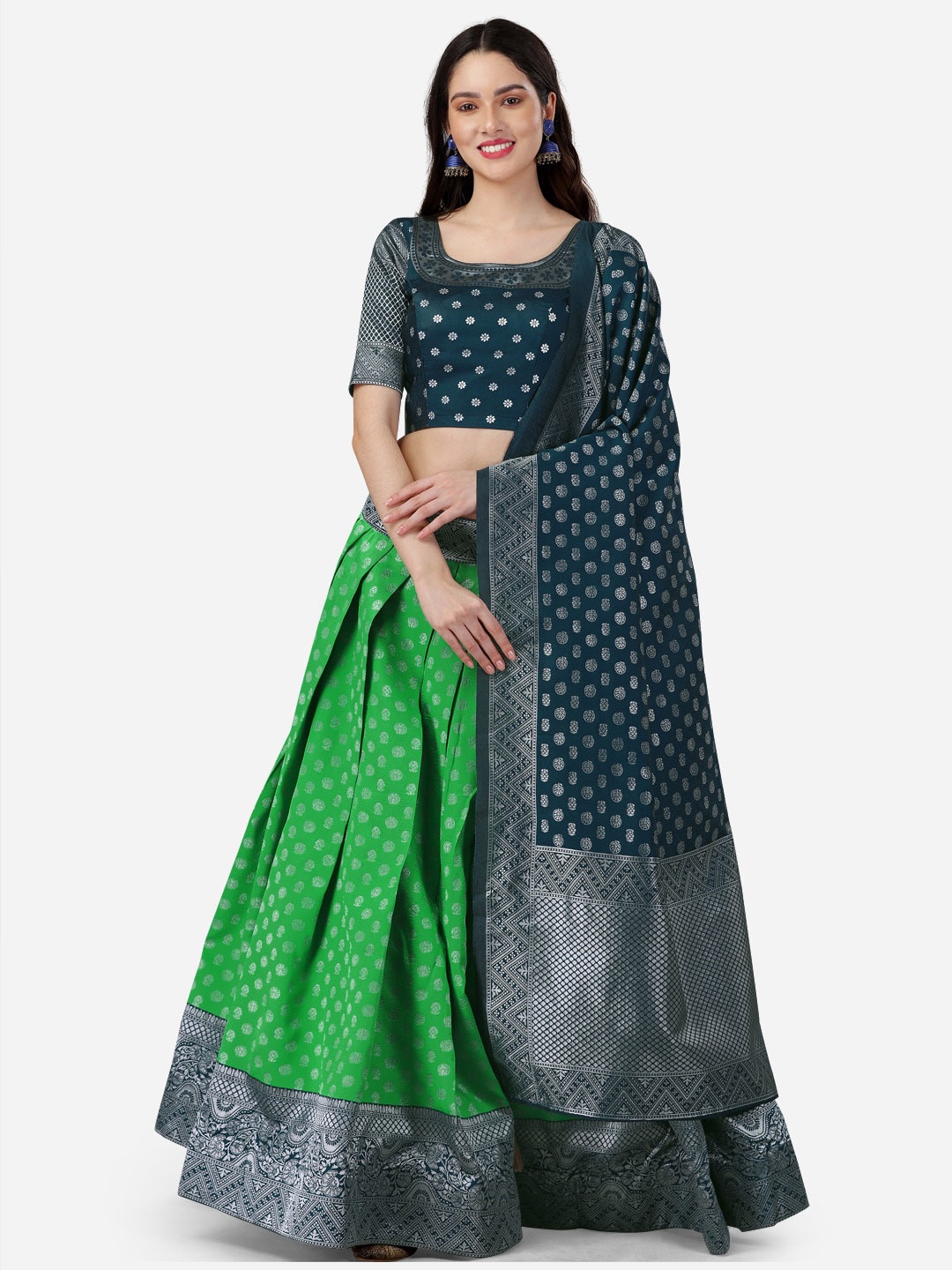 

Fashion Basket Printed Unstitched Lehenga & Blouse With Dupatta, Green