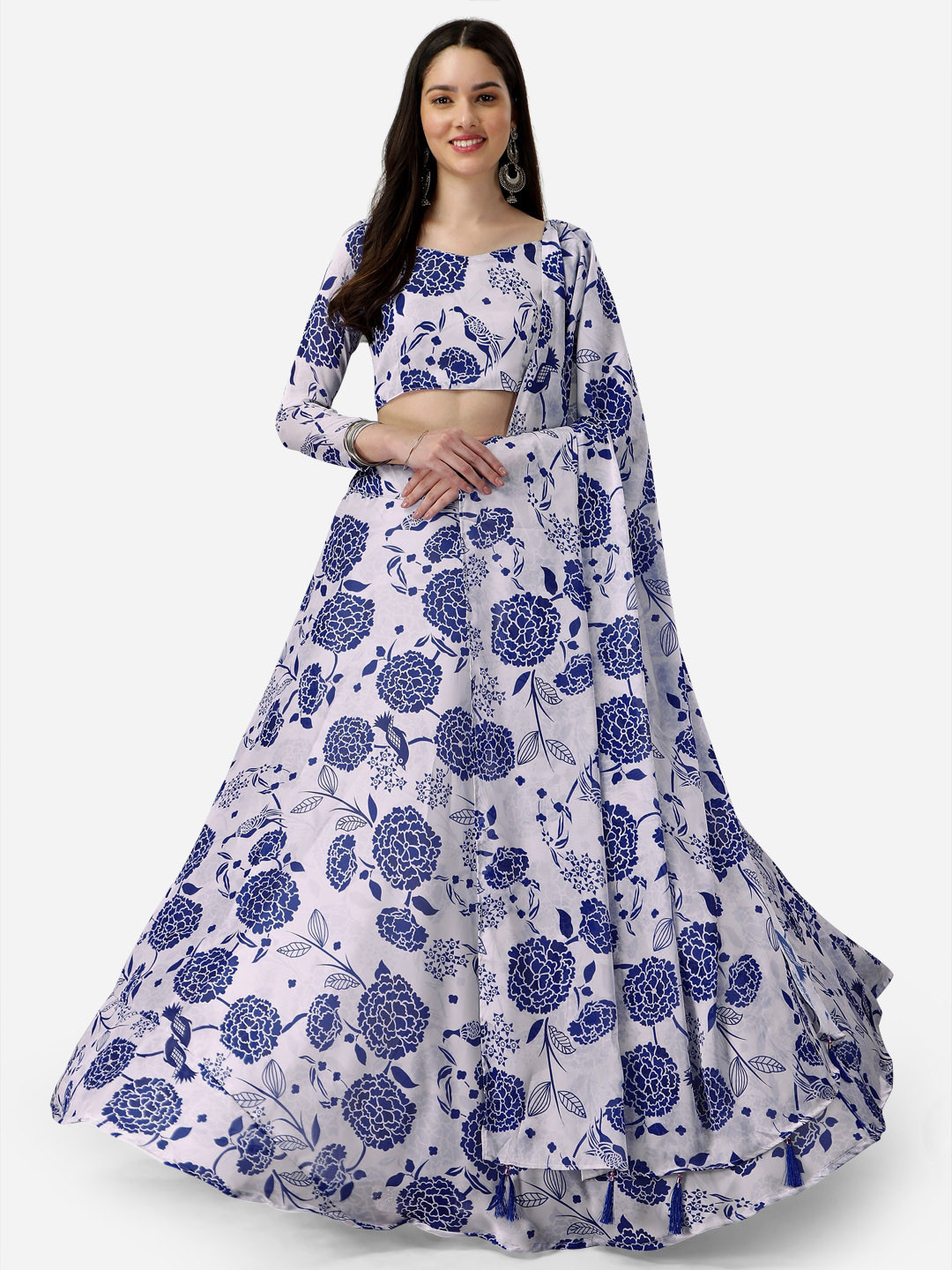 

Fashion Basket Printed Semi Stitched Lehenga & Unstitched Blouse With Dupatta, White