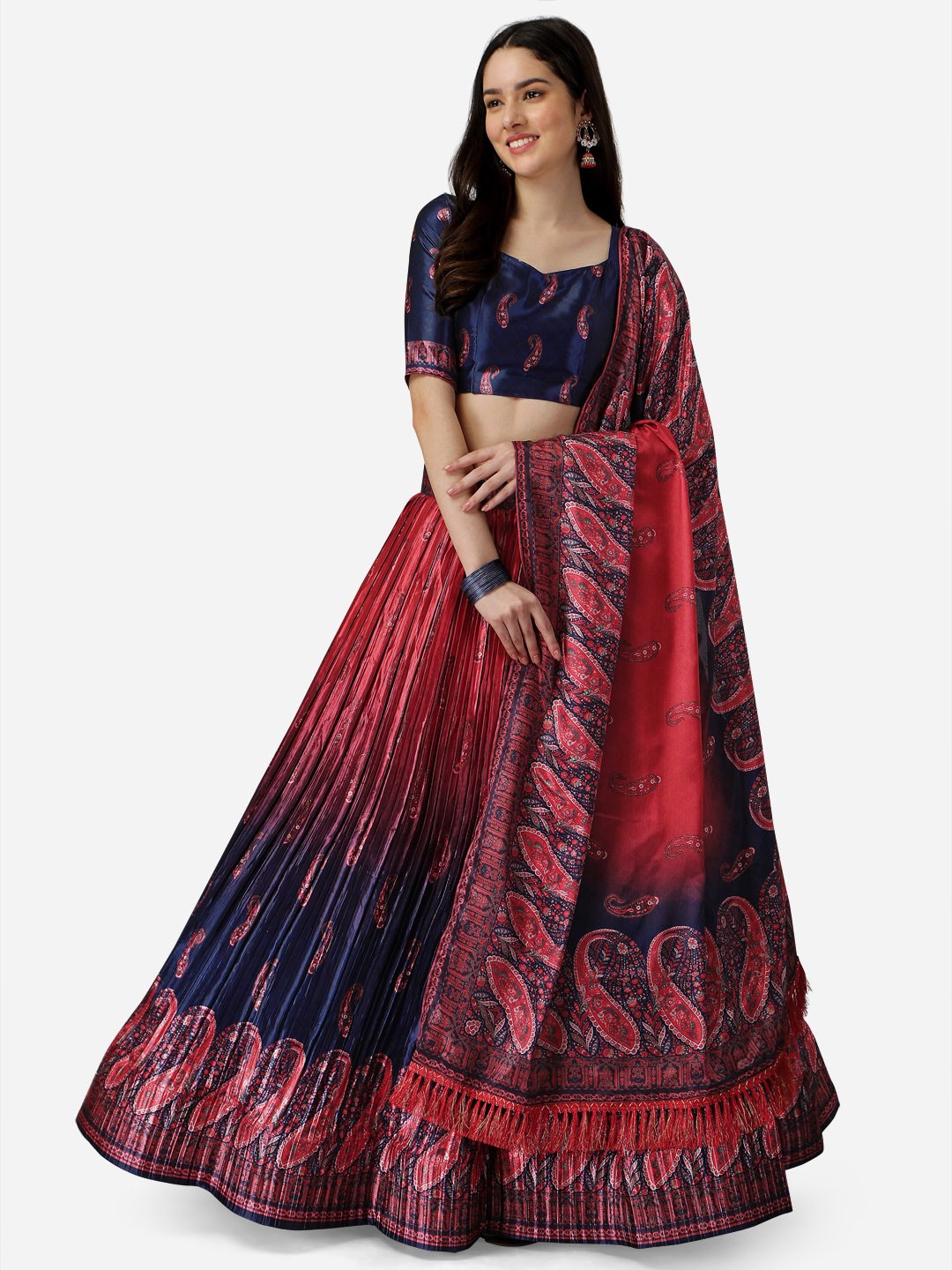 

Fashion Basket Printed Semi Stitched Lehenga & Unstitched Blouse With Dupatta, Navy blue