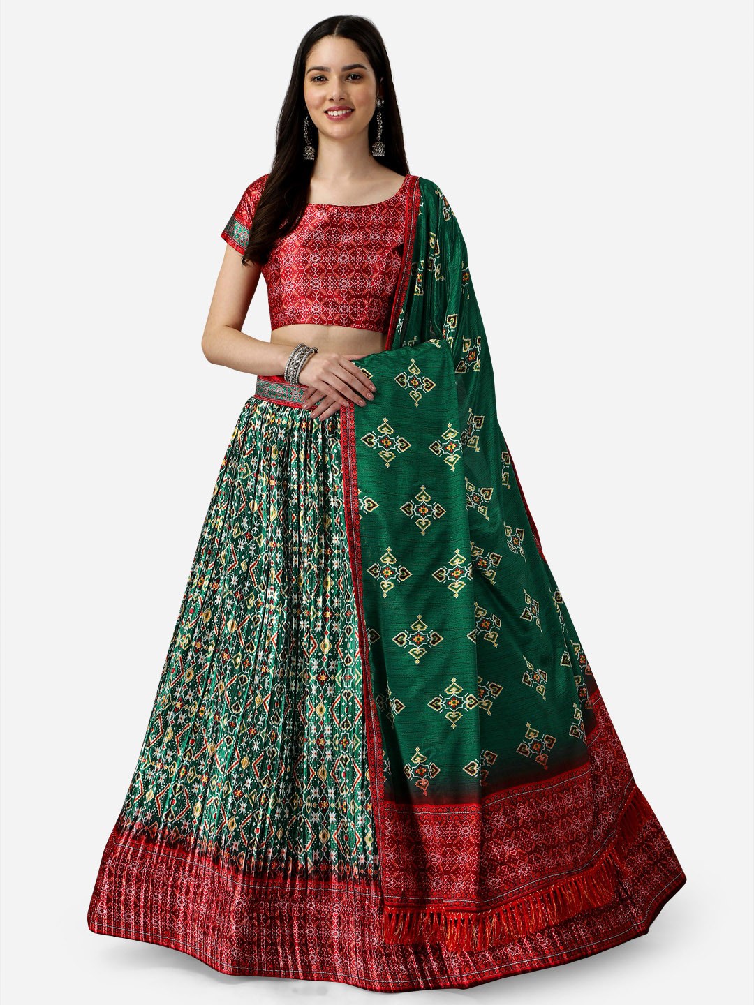 

Fashion Basket Printed Semi-Stitched Lehenga & Unstitched Blouse With Dupatta, Green
