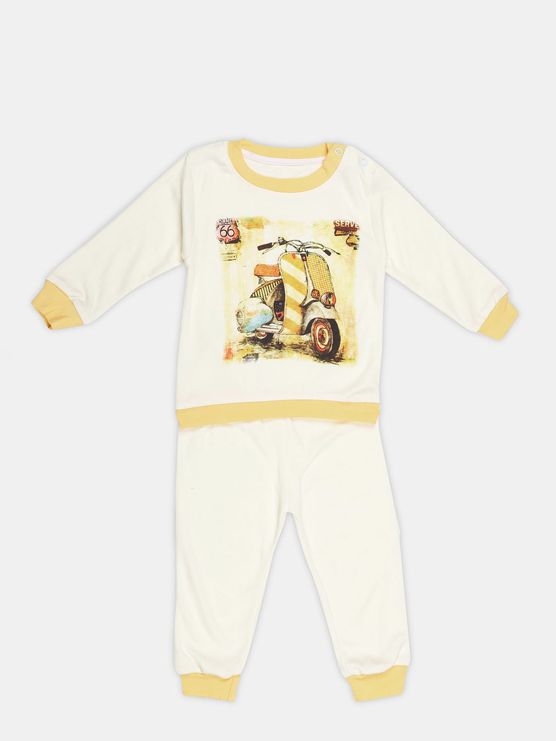 

YK Kids Graphic Printed Pure Cotton Night Suit, Yellow