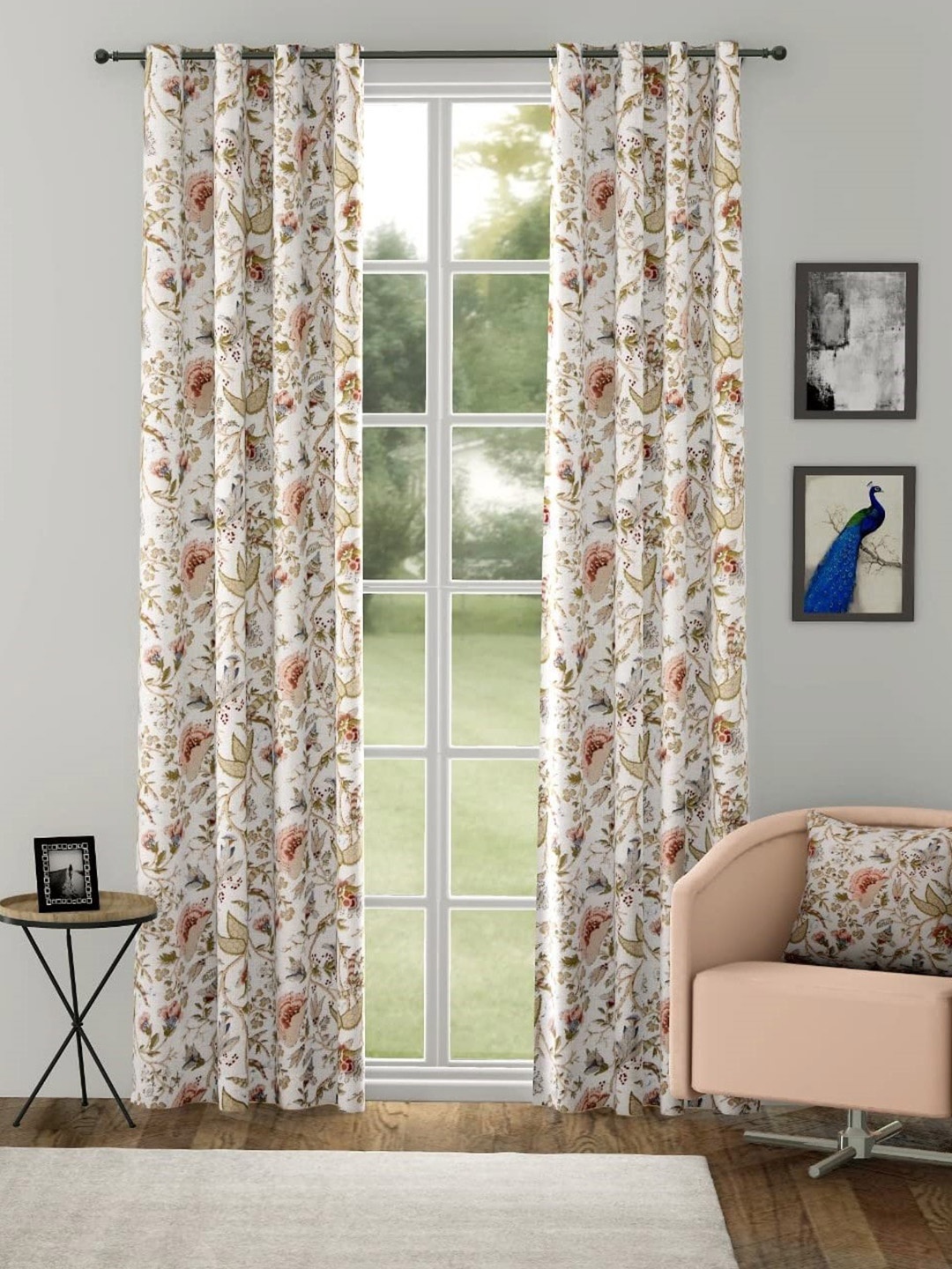 

Trance Home Linen Jaipuri White & Orange 2 Pieces Floral Long Door Curtain
